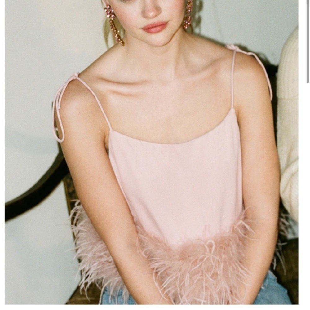 LPA Pink Feather-Trim Cami Top